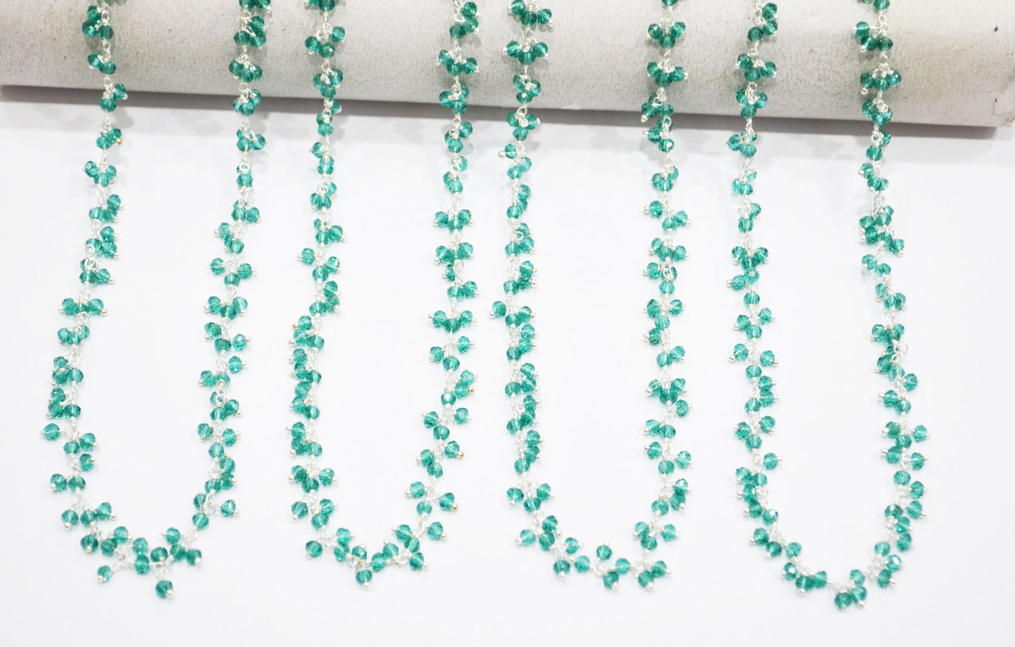 Paraiba Teal Green Hydro Quartz Faceted Rondelle Shape Dangling Chain , 3 - 3.50 mm , RB-5378