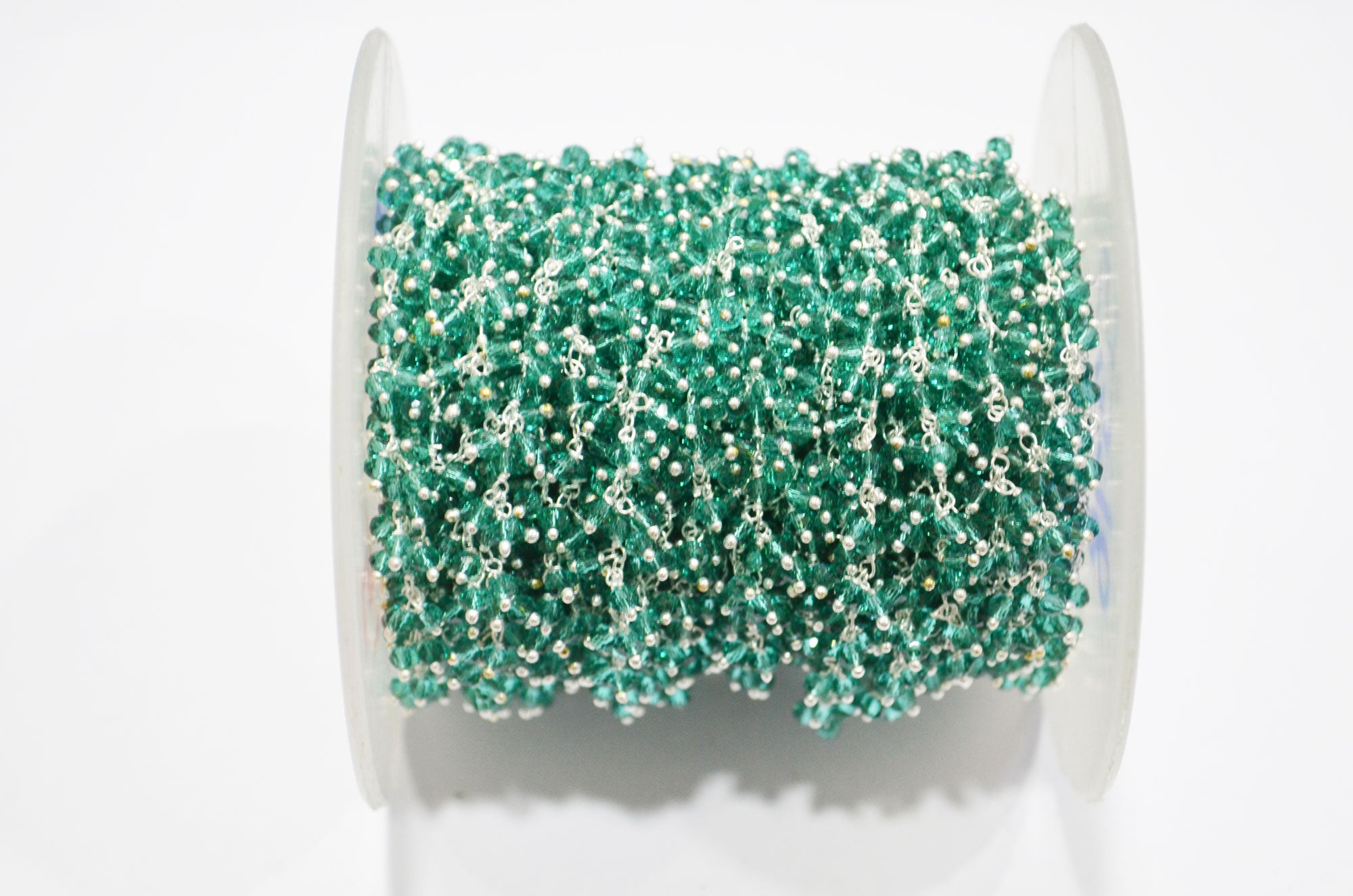 Paraiba Teal Green Hydro Quartz Faceted Rondelle Shape Dangling Chain , 3 - 3.50 mm , RB-5378