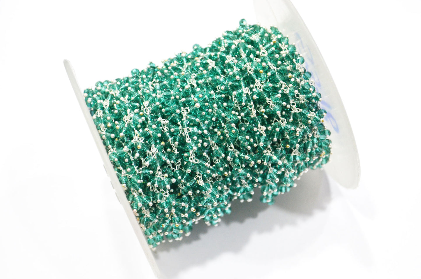 Paraiba Teal Green Hydro Quartz Faceted Rondelle Shape Dangling Chain , 3 - 3.50 mm , RB-5378