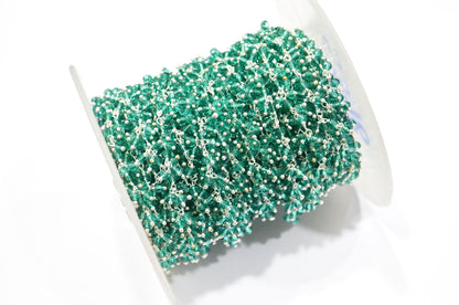 Paraiba Teal Green Hydro Quartz Faceted Rondelle Shape Dangling Chain , 3 - 3.50 mm , RB-5378