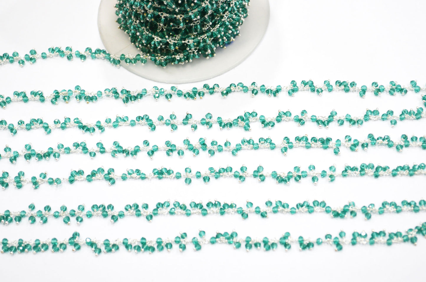 Paraiba Teal Green Hydro Quartz Faceted Rondelle Shape Dangling Chain , 3 - 3.50 mm , RB-5378