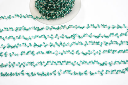 Paraiba Teal Green Hydro Quartz Faceted Rondelle Shape Dangling Chain , 3 - 3.50 mm , RB-5378