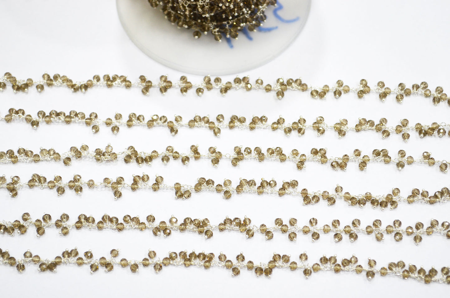 Smoky Hydro Quartz Faceted Rondelle Shape Dangling Chain , 3 - 3.50 mm , RB-5379