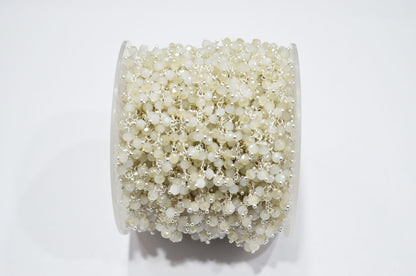 Mystic White Chalcedony Hydro Quartz Faceted Rondelle Shape Dangling Chain , 3 - 3.50 mm , RB-5383