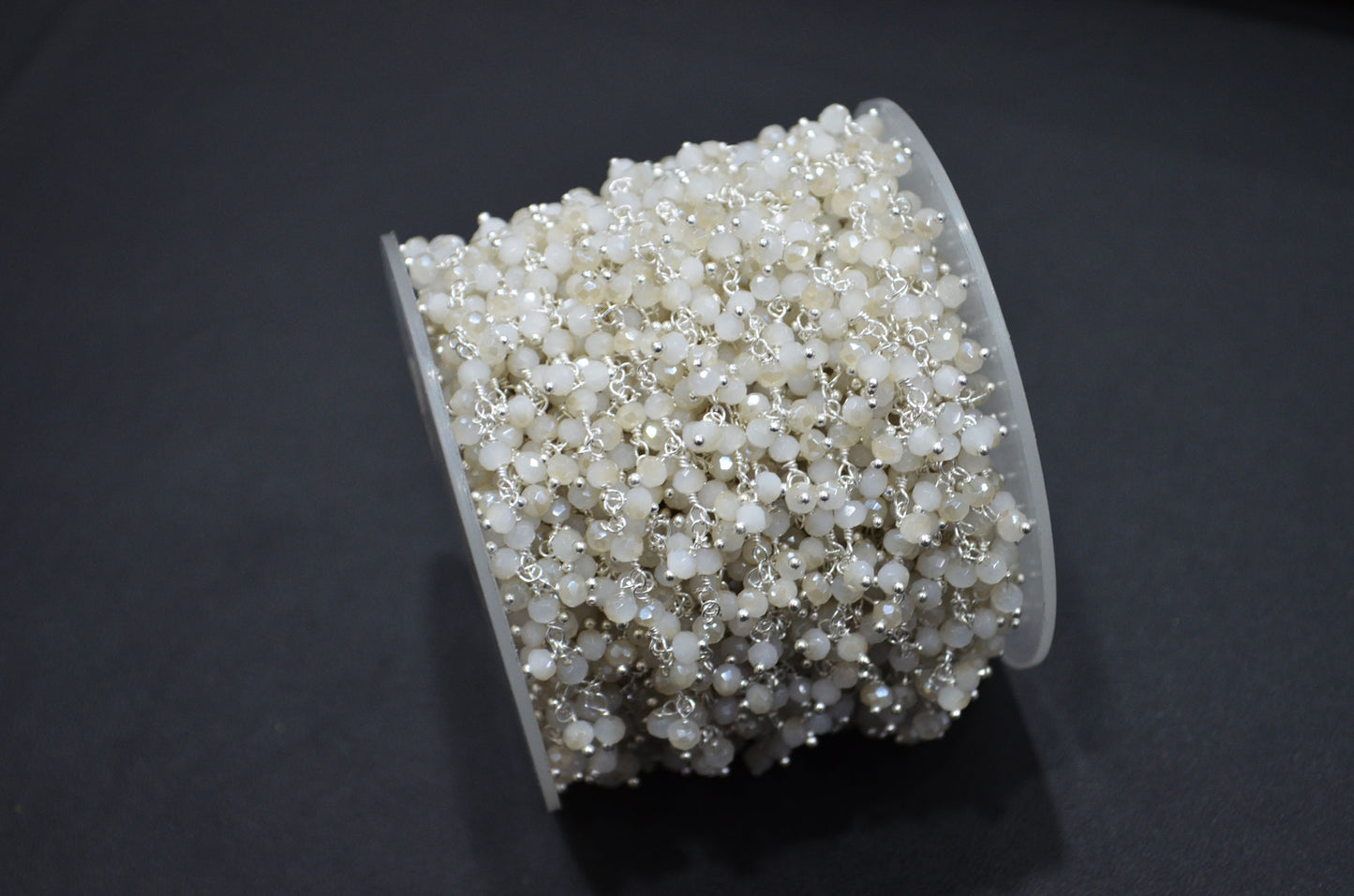 Mystic White Chalcedony Hydro Quartz Faceted Rondelle Shape Dangling Chain , 3 - 3.50 mm , RB-5383