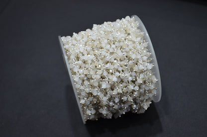 Mystic White Chalcedony Hydro Quartz Faceted Rondelle Shape Dangling Chain , 3 - 3.50 mm , RB-5383