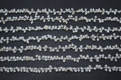 Mystic White Chalcedony Hydro Quartz Faceted Rondelle Shape Dangling Chain , 3 - 3.50 mm , RB-5383