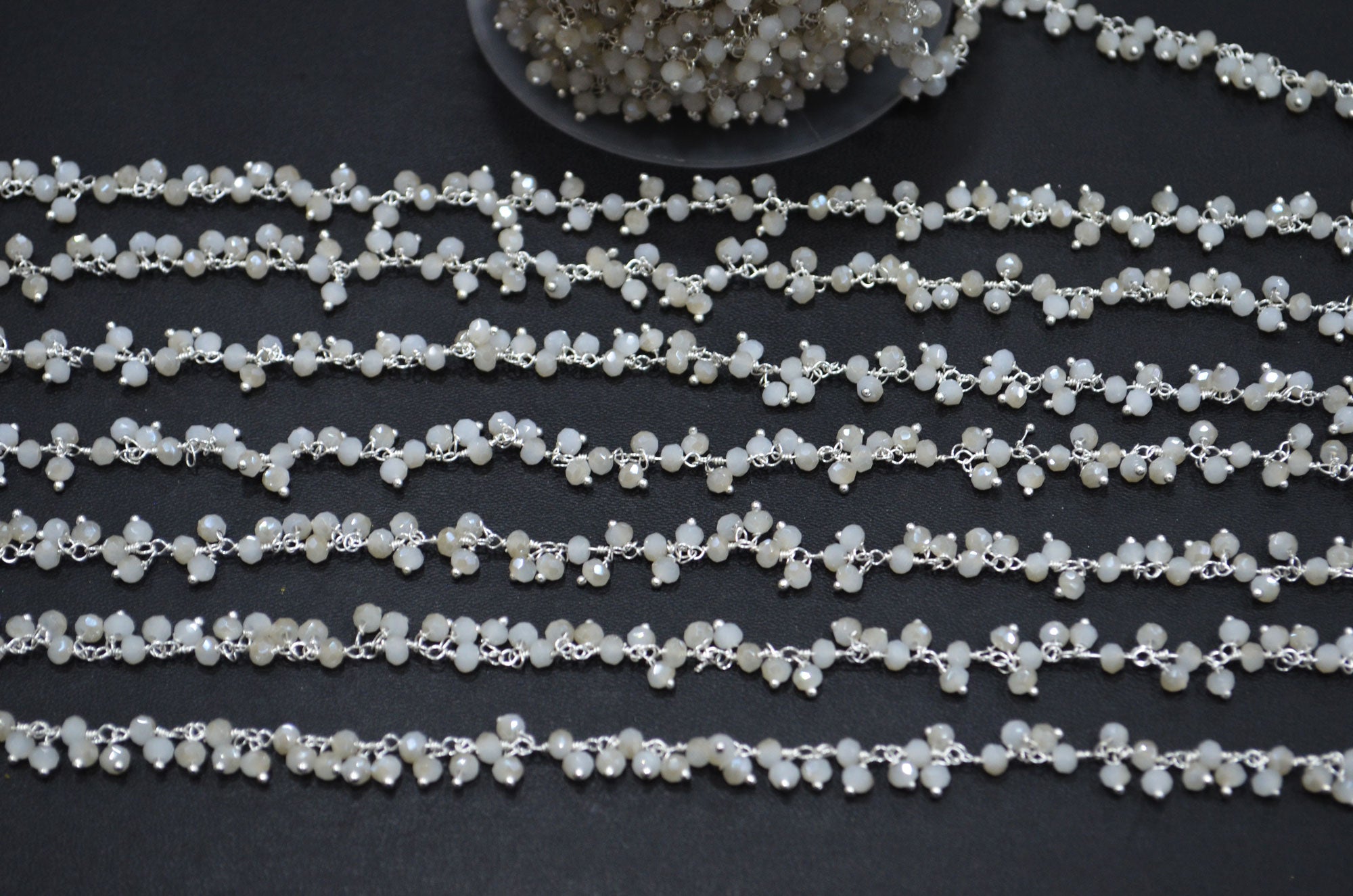 Mystic White Chalcedony Hydro Quartz Faceted Rondelle Shape Dangling Chain , 3 - 3.50 mm , RB-5383