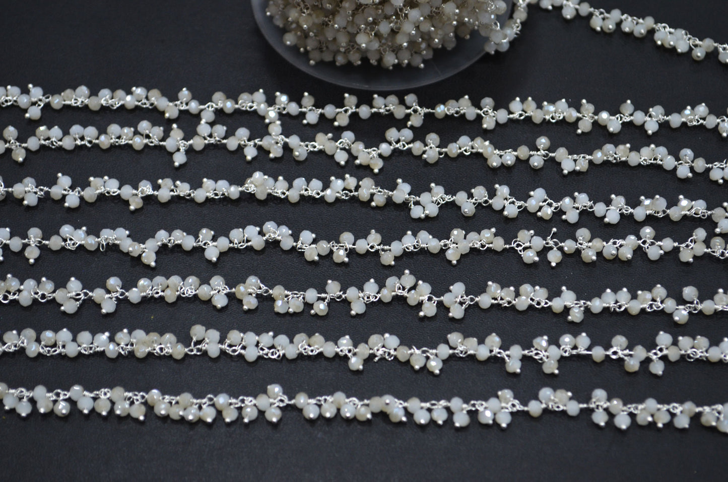 Mystic White Chalcedony Hydro Quartz Faceted Rondelle Shape Dangling Chain , 3 - 3.50 mm , RB-5383