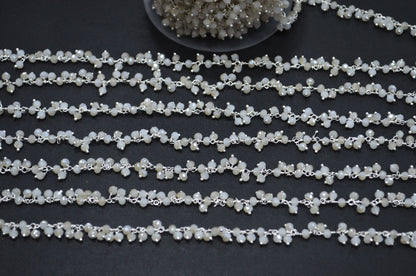 Mystic White Chalcedony Hydro Quartz Faceted Rondelle Shape Dangling Chain , 3 - 3.50 mm , RB-5383