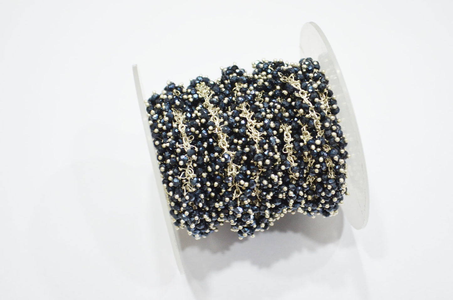 Mystic Black Spinel Hydro Quartz Faceted Rondelle Shape Angoori Cluster Chain , 3 - 3.50 mm , RB-5388A