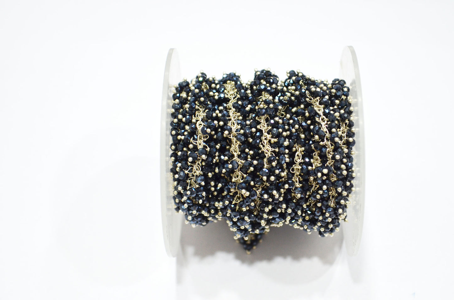 Mystic Black Spinel Hydro Quartz Faceted Rondelle Shape Angoori Cluster Chain , 3 - 3.50 mm , RB-5388A