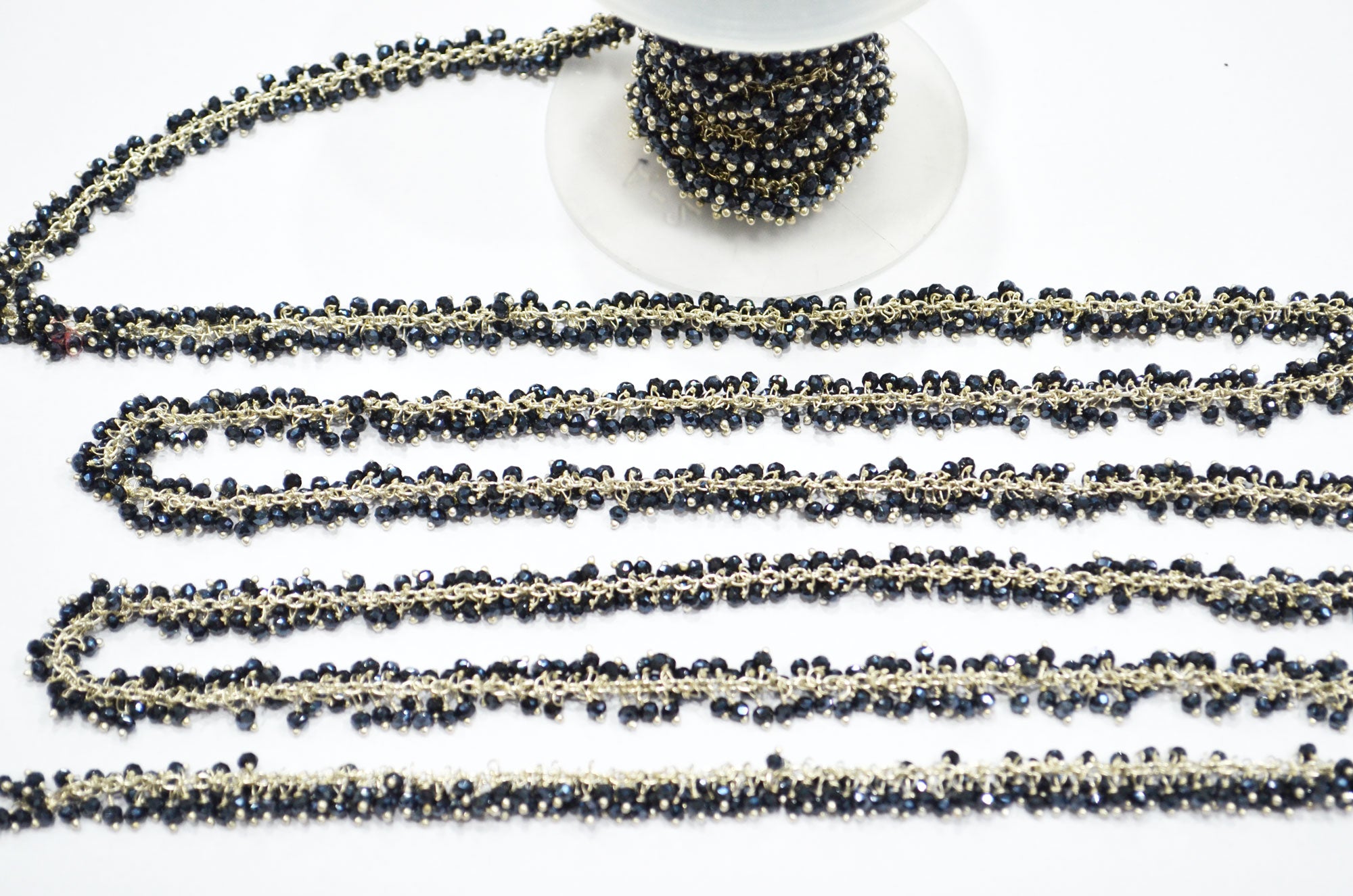 Mystic Black Spinel Hydro Quartz Faceted Rondelle Shape Angoori Cluster Chain , 3 - 3.50 mm , RB-5388A