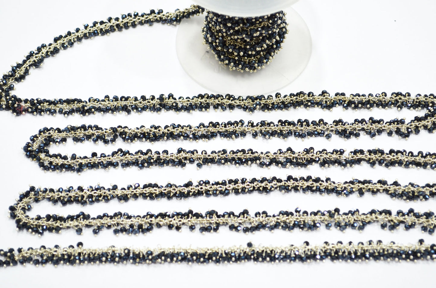 Mystic Black Spinel Hydro Quartz Faceted Rondelle Shape Angoori Cluster Chain , 3 - 3.50 mm , RB-5388A