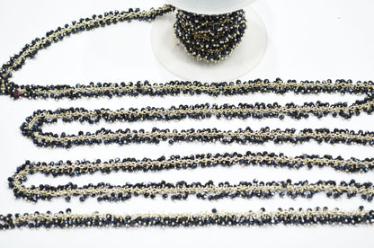 Mystic Black Spinel Hydro Quartz Faceted Rondelle Shape Angoori Cluster Chain , 3 - 3.50 mm , RB-5388A