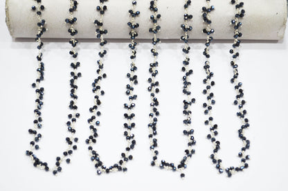 Mystic Black Spinel Hydro Quartz Faceted Rondelle Shape Dangling Chain , 3 - 3.50 mm , RB-5389