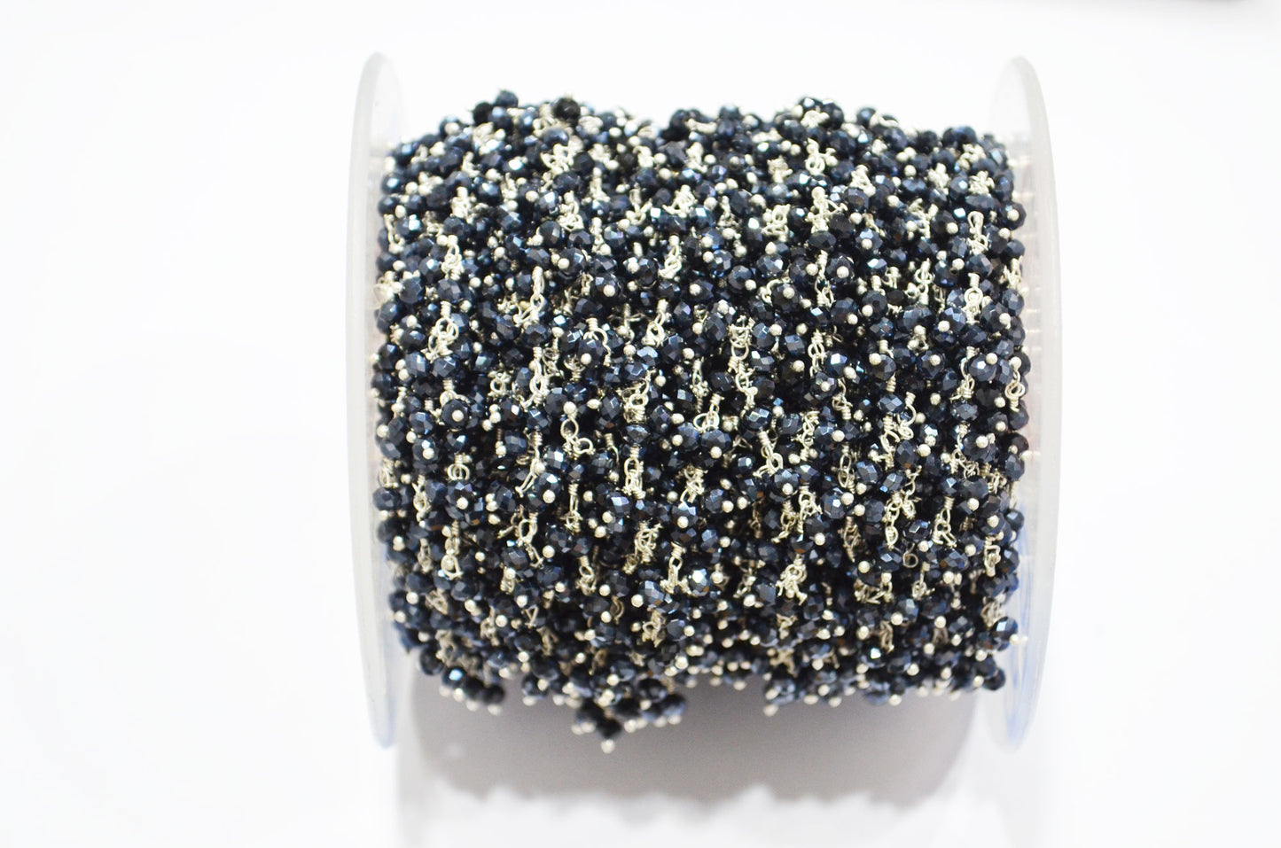 Mystic Black Spinel Hydro Quartz Faceted Rondelle Shape Dangling Chain , 3 - 3.50 mm , RB-5389