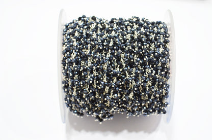 Mystic Black Spinel Hydro Quartz Faceted Rondelle Shape Dangling Chain , 3 - 3.50 mm , RB-5389