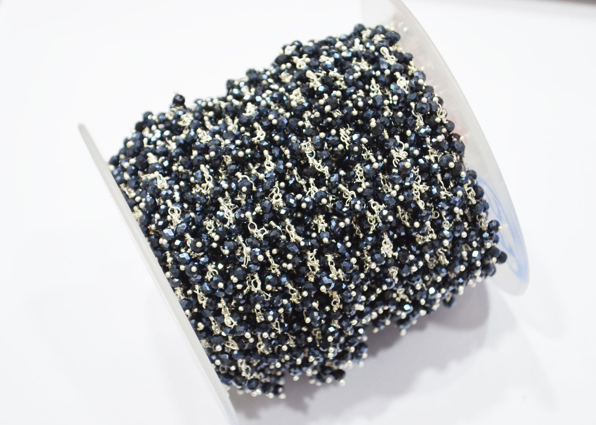 Mystic Black Spinel Hydro Quartz Faceted Rondelle Shape Dangling Chain , 3 - 3.50 mm , RB-5389