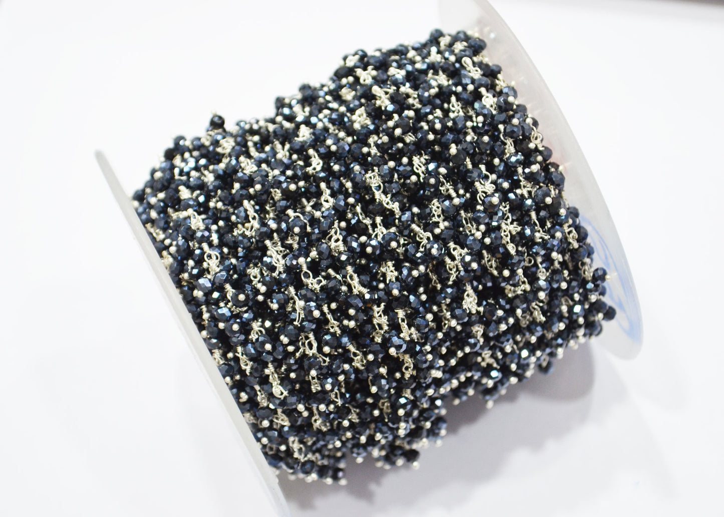 Mystic Black Spinel Hydro Quartz Faceted Rondelle Shape Dangling Chain , 3 - 3.50 mm , RB-5389