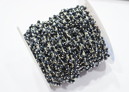 Mystic Black Spinel Hydro Quartz Faceted Rondelle Shape Dangling Chain , 3 - 3.50 mm , RB-5389