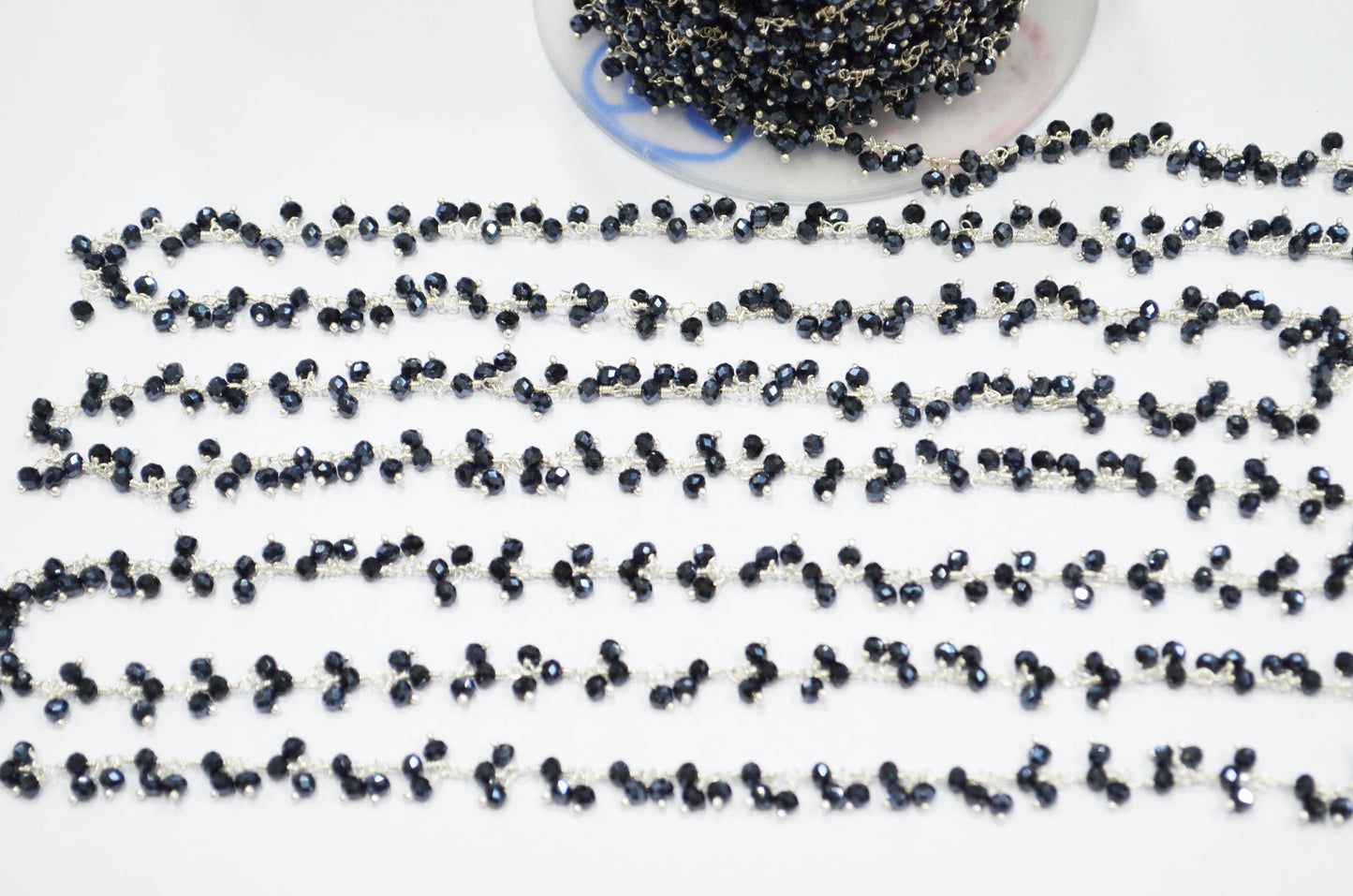 Mystic Black Spinel Hydro Quartz Faceted Rondelle Shape Dangling Chain , 3 - 3.50 mm , RB-5389