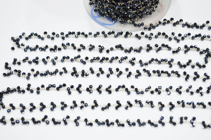 Mystic Black Spinel Hydro Quartz Faceted Rondelle Shape Dangling Chain , 3 - 3.50 mm , RB-5389