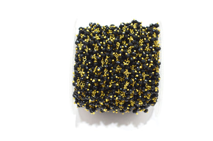 Black Spinel Hydro Quartz Faceted Rondelle Shape Dangling Chain , 3 - 3.50 mm , RB-5390