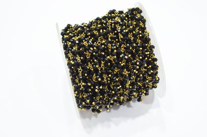 Black Spinel Hydro Quartz Faceted Rondelle Shape Dangling Chain , 3 - 3.50 mm , RB-5390