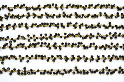 Black Spinel Hydro Quartz Faceted Rondelle Shape Dangling Chain , 3 - 3.50 mm , RB-5390