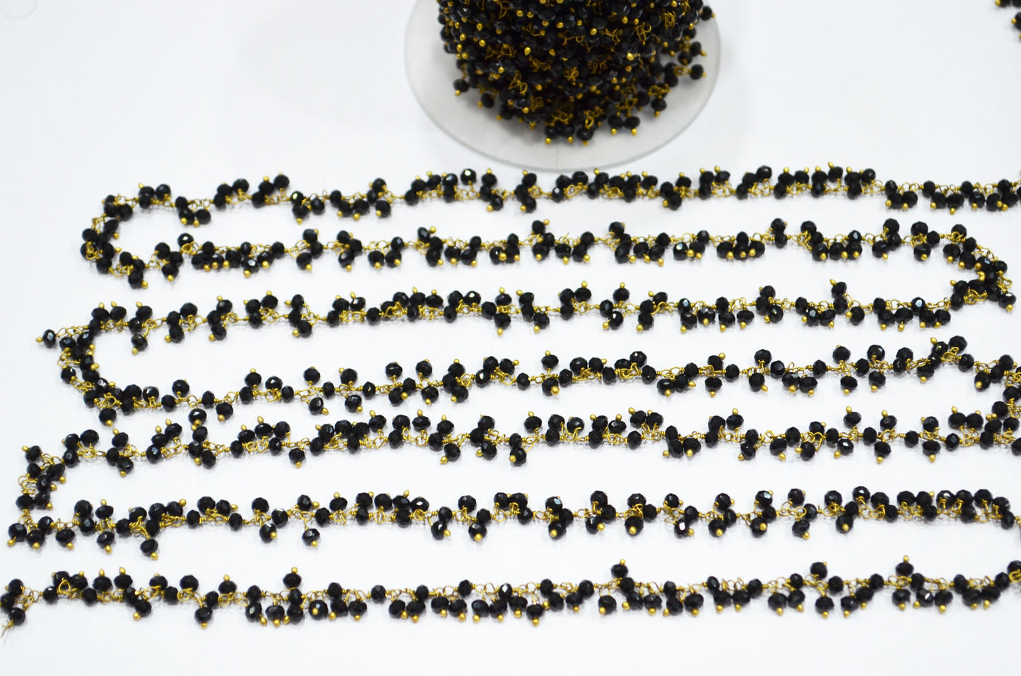 Black Spinel Hydro Quartz Faceted Rondelle Shape Dangling Chain , 3 - 3.50 mm , RB-5390