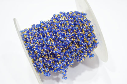 Mystic Kyanite Coated Hydro Quartz Faceted Rondelle Shape Dangling Chain , 3 - 3.50 mm , RB-5391