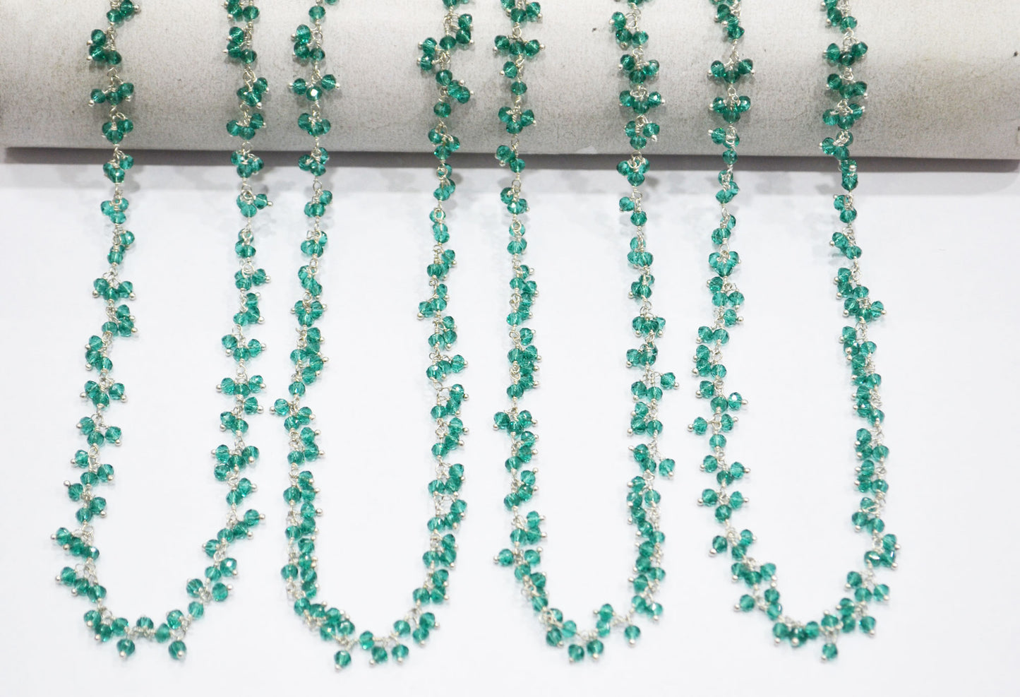 Green Hydro Quartz Faceted Rondelle Shape Dangling Chain , 3 - 3.50 mm , RB-5396