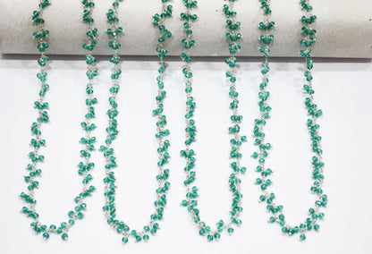 Green Hydro Quartz Faceted Rondelle Shape Dangling Chain , 3 - 3.50 mm , RB-5396