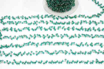 Green Hydro Quartz Faceted Rondelle Shape Dangling Chain , 3 - 3.50 mm , RB-5396