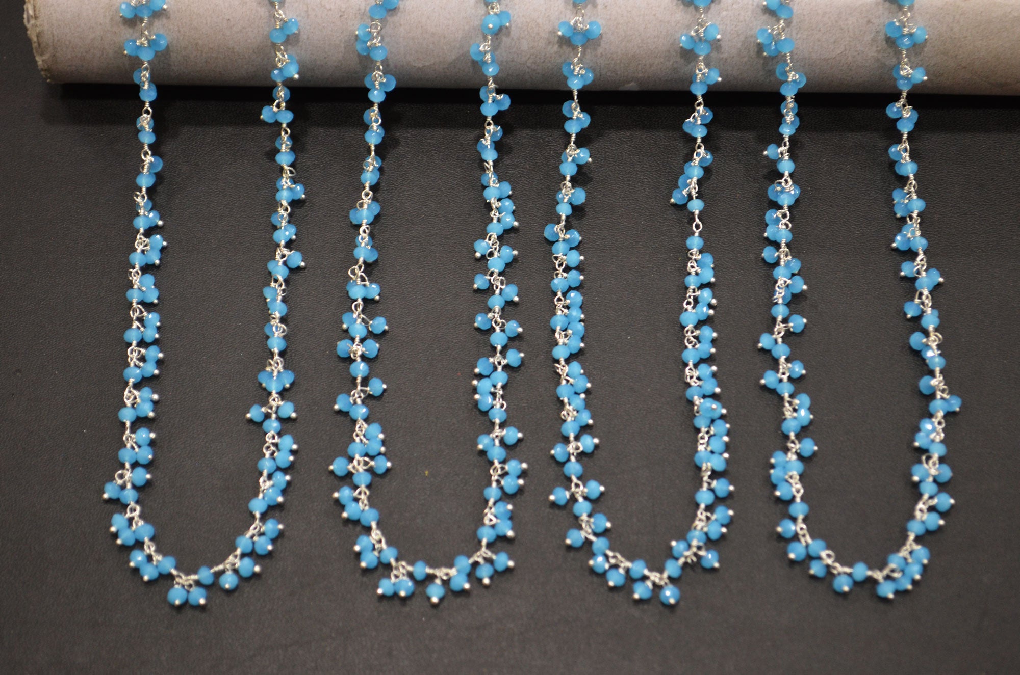 Aqua Hydro Quartz Faceted Rondelle Shape Dangling Chain , 3 - 3.50 mm , RB-5398A