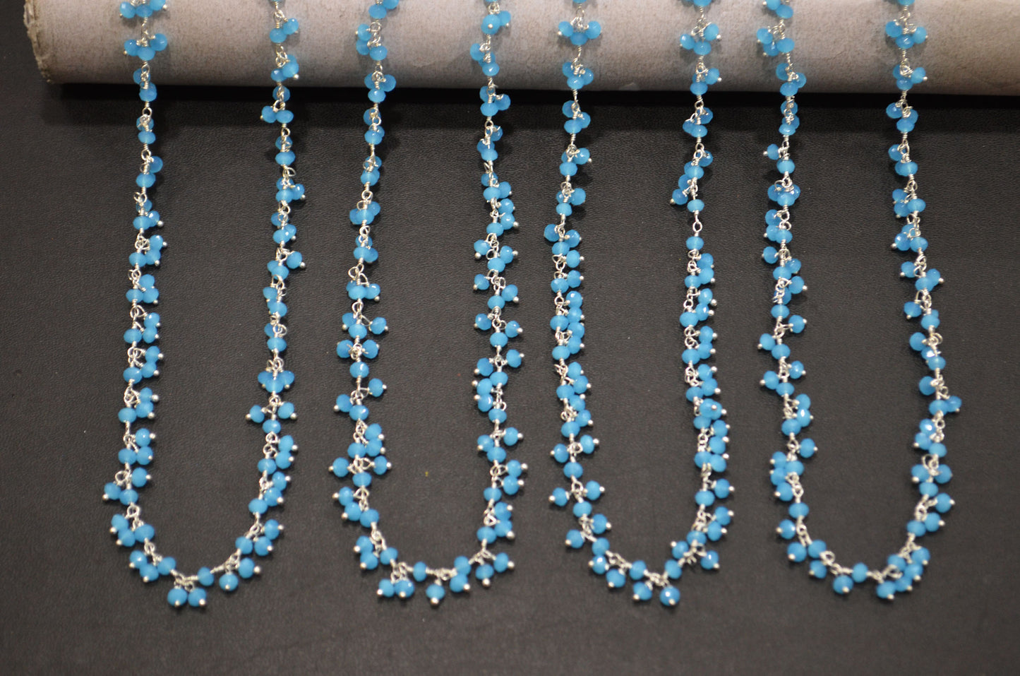 Aqua Hydro Quartz Faceted Rondelle Shape Dangling Chain , 3 - 3.50 mm , RB-5398A