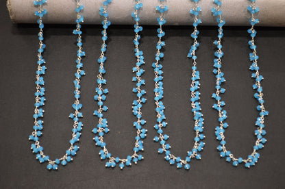 Aqua Hydro Quartz Faceted Rondelle Shape Dangling Chain , 3 - 3.50 mm , RB-5398A