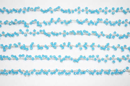 Aqua Hydro Quartz Faceted Rondelle Shape Dangling Chain , 3 - 3.50 mm , RB-5398A