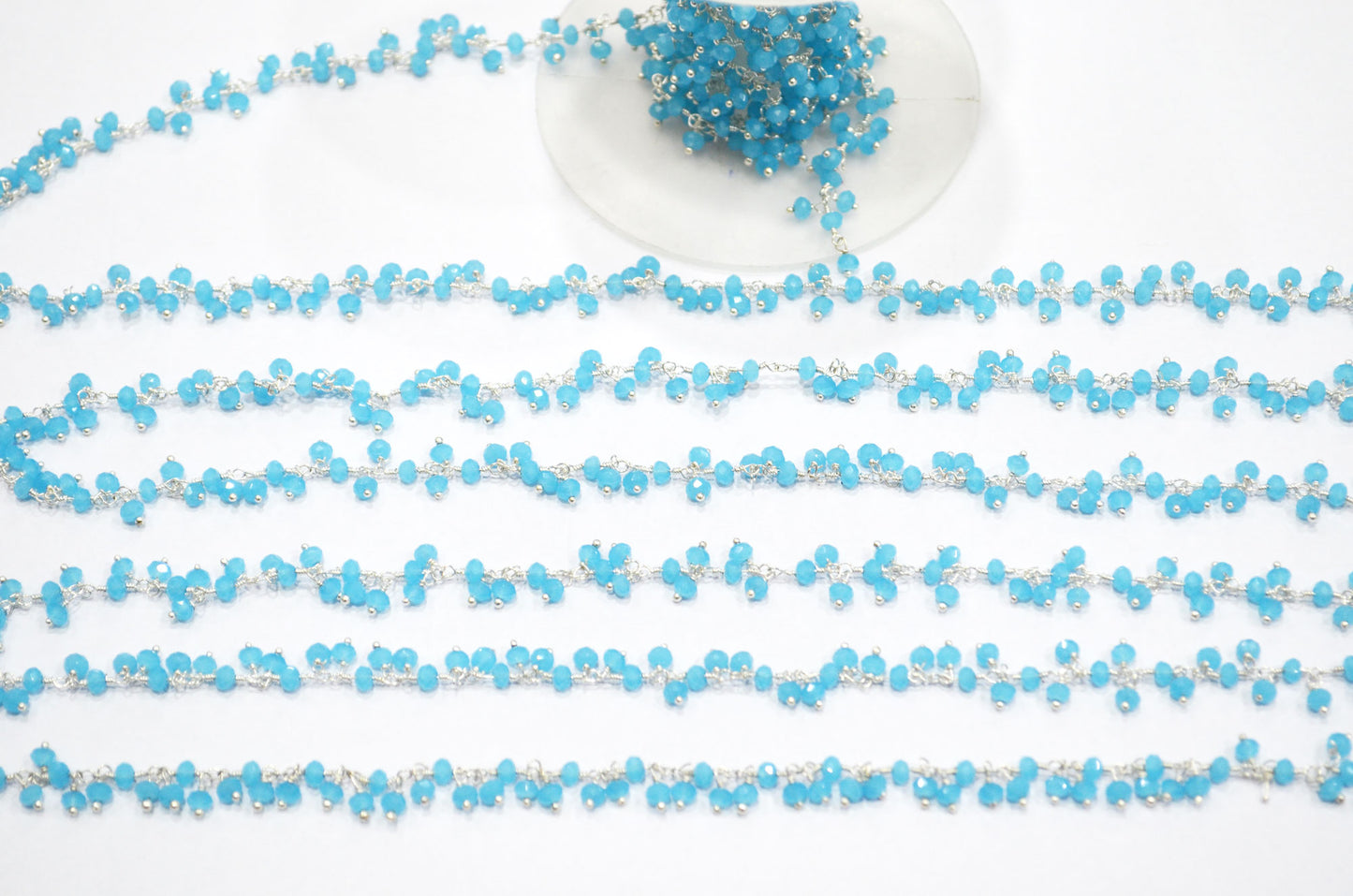 Aqua Hydro Quartz Faceted Rondelle Shape Dangling Chain , 3 - 3.50 mm , RB-5398A