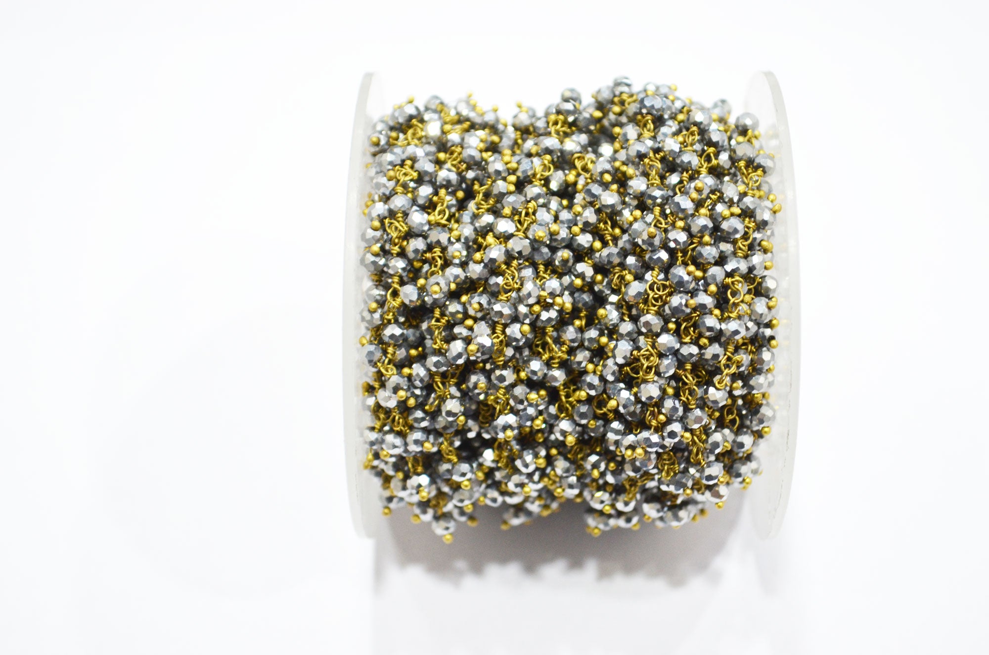 Pyrite Hydro Quartz Faceted Rondelle Shape Dangling Chain , 3 - 3.50 mm , RB-5398