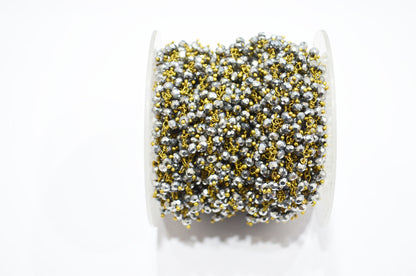 Pyrite Hydro Quartz Faceted Rondelle Shape Dangling Chain , 3 - 3.50 mm , RB-5398