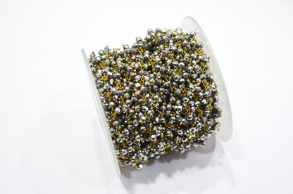 Pyrite Hydro Quartz Faceted Rondelle Shape Dangling Chain , 3 - 3.50 mm , RB-5398