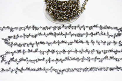 Pyrite Hydro Quartz Faceted Rondelle Shape Dangling Chain , 3 - 3.50 mm , RB-5398