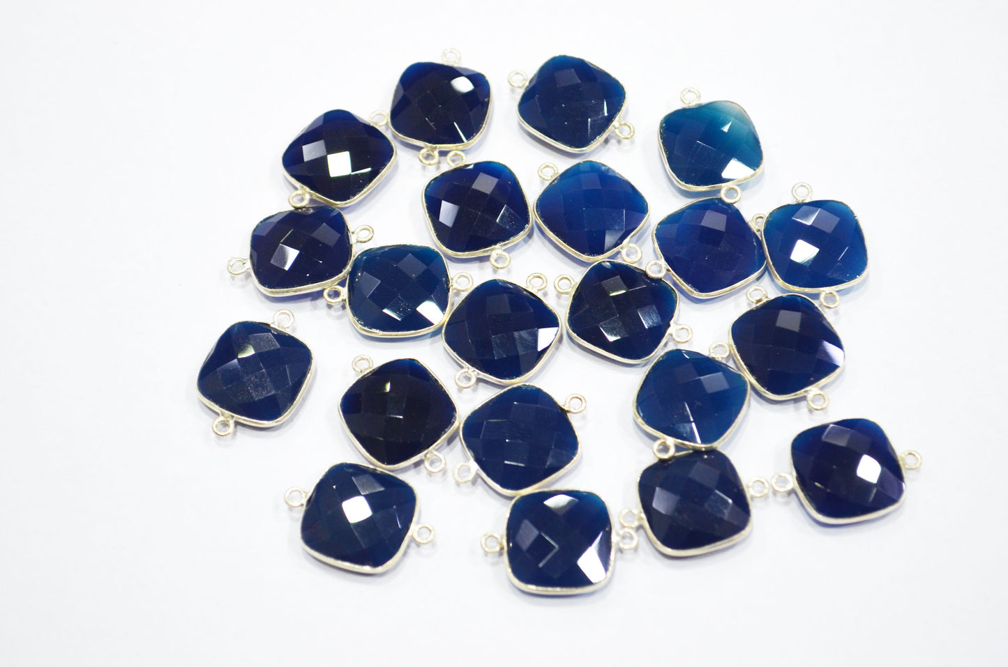 Sapphire Chalcedony Faceted Cushion Shape Connector , Sold By Piece , 16x22 mm , RB-5399