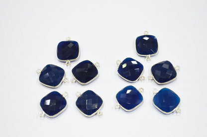 Sapphire Chalcedony Faceted Cushion Shape Connector , Sold By Piece , 16x22 mm , RB-5399