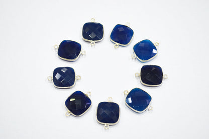 Sapphire Chalcedony Faceted Cushion Shape Connector , Sold By Piece , 16x22 mm , RB-5399