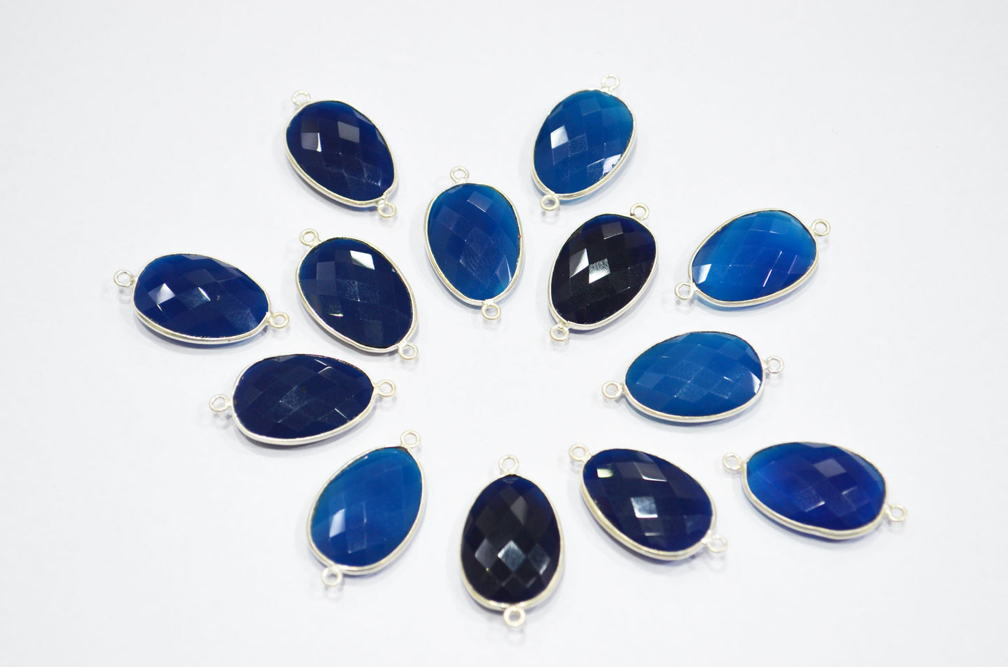 Sapphire Chalcedony Faceted Egg Shape Connector , Sold By Piece , 16x29 mm , RB-5400