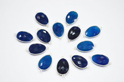 Sapphire Chalcedony Faceted Egg Shape Connector , Sold By Piece , 16x29 mm , RB-5400