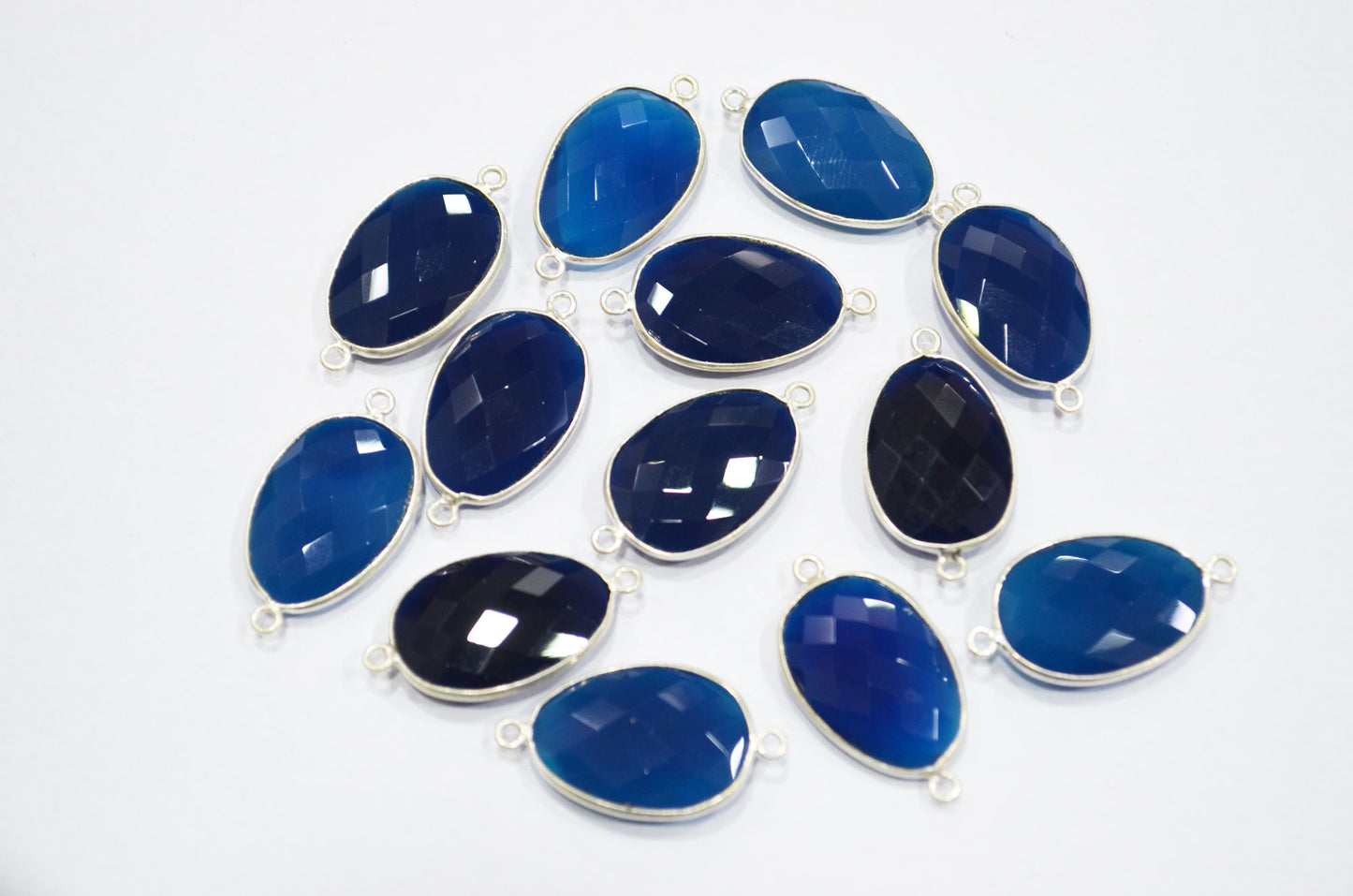 Sapphire Chalcedony Faceted Egg Shape Connector , Sold By Piece , 16x29 mm , RB-5400